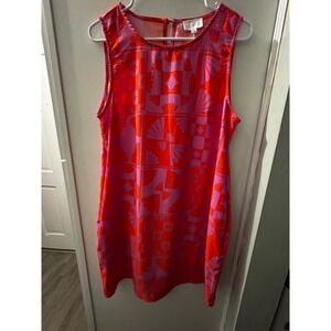 Sugarips Orange Pink Geometric‎ Fan Print Sleeveless Mini Dress Women's Size L